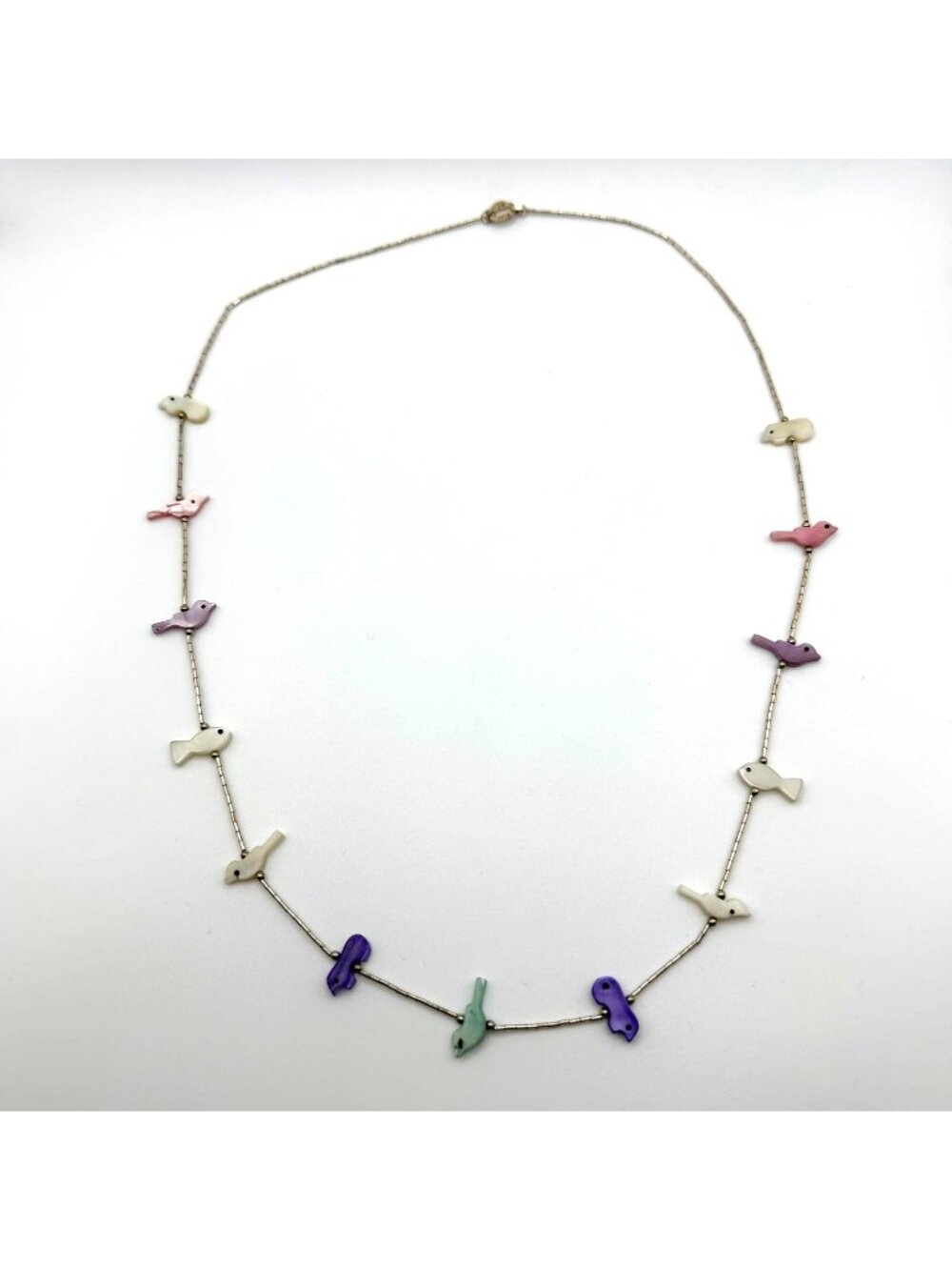 Carolyn Pollack Sterling Liquid Silver Strand Necklace W/ Mother Of Pearl Bird &
